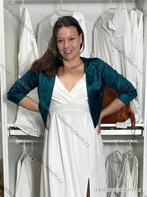 Bolerko saténové dlhý rukáv dámske CELESTE (S/M/L ONE SIZE) TALIANSKA MóDA IM3250003/DUR zelená smaragdová S/M/L