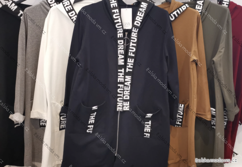 Mikina kabát oversize na zip s kapucí dlouhý rukáv dámský (S/M/L ONE SIZE) ITALSKÁ MÓDA IMPLI259611