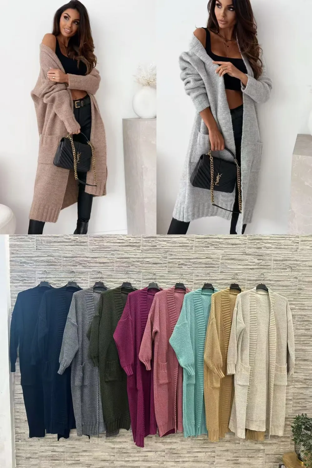 Cardigan dlhý pletený dlhý rukáv dámsky (S/M/L ONE SIZE) TALIANSKA MÓDA IMPLI258788