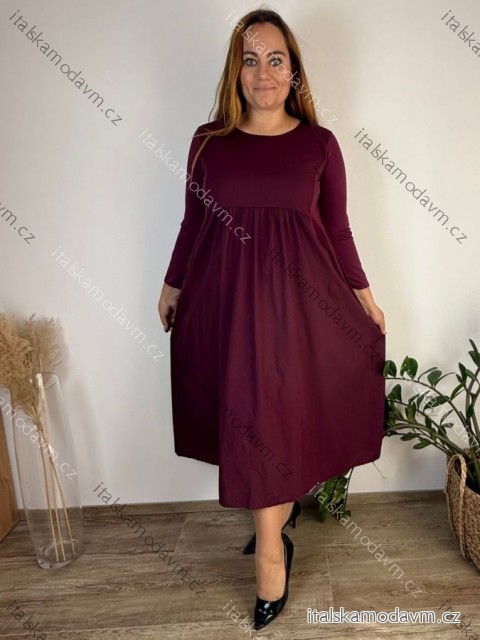 Šaty dlouhé volnočasové dlouhý rukáv dámské nadrozměr (46/48/50 ONE SIZE) ITALSKÁ MÓDA IMSM251126/DU 46/48/50 vínová