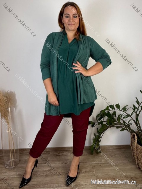 Cardigan dlhý rukáv dámsky nadrozmer FINA (46/48/50 ONE SIZE) TALIANSKA MÓDA IMSM251124/DU 46/48/50 zelená smaragdová