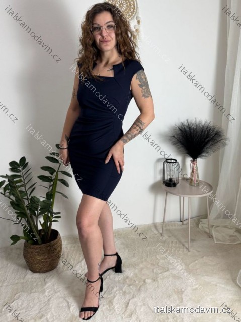 Šaty pouzdrové společenské elegantní bez rukávů dámské (S-XL) ITALSKÁ MÓDA IMM22Q51239/DUR tmavo modrá L