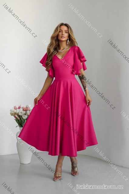 Šaty elegantní krátký rukáv dámské nadrozměr (34-48) POLSKÁ MÓDA PMLWD24LORA-13 růžová fuchsiová 36