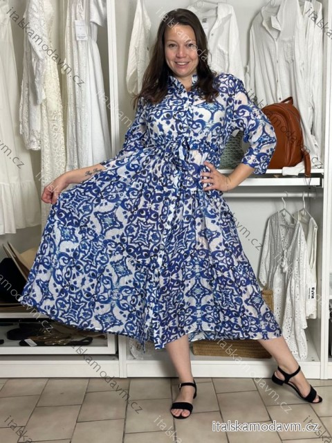 Šaty dlhé letný dlhý rukáv dámske DAINA (S/M/L ONE SIZE) TALIANSKA MÓDA IMPEM24G3205-14/DU S/M/L modrá
