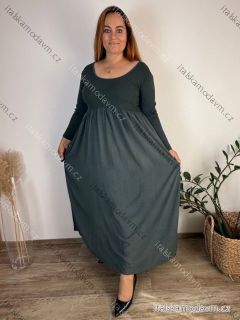 Šaty dlhé voľnočasové dlhý rukáv dámske nadrozmer (46/48/50 ONE SIZE) TALIANSKA MÓDA IM425547/DU tmavá khaki 46/48/50