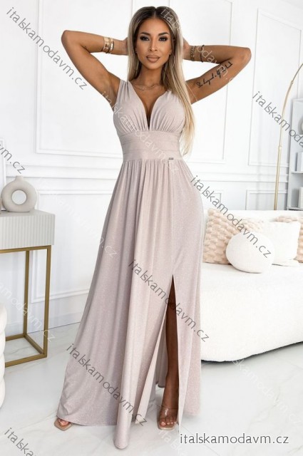 Šaty dlouhé společenské bez rukávu dámské SUSAN (L,XL) ITALSKÁ MÓDA NUM254902/DR L béžová