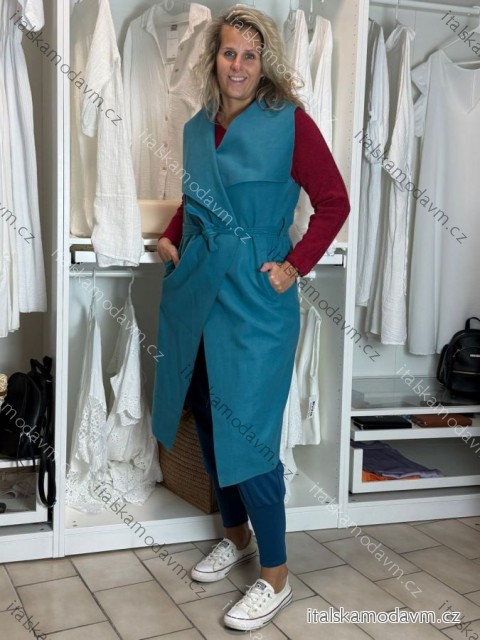 Vesta flauš dlouhá bez rukávů dámská nadrozměr (S/M/L/XL ONE SIZE) ITALSKÁ MÓDA IMD22900