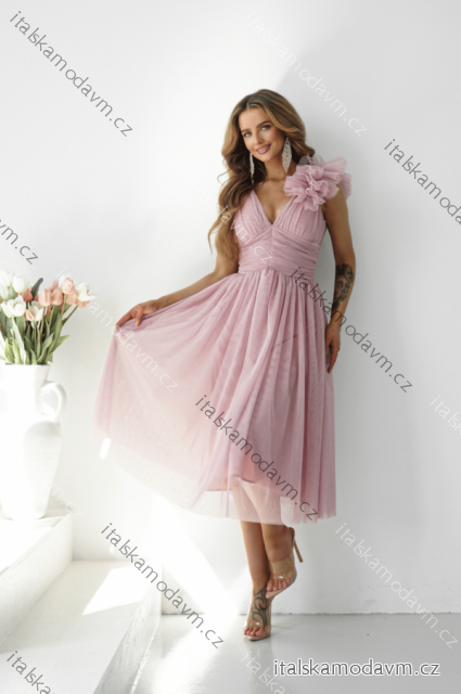 Šaty elegantní bez rukávu dámské nadrozměr (34-42) POLSKÁ MÓDA PMLWD25OLIVIA6 růžová starorůžová 40