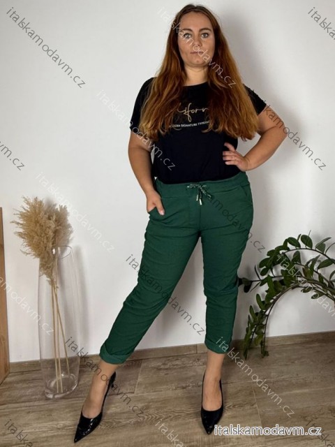 Nohavice strečové dlhé dámske nadrozmer (XL/2XL ONE SIZE) TALIANSKA MÓDA IMC23031/DUR  tm. zelená XL/2XL