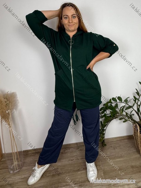 Mikina na zip s kapucí dlouhý rukáv dámská nadrozměr (3XL/4XL ONE SIZE) ITALSKá MóDA IM423048