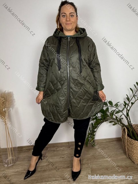 Bunda podzimní dlouhý rukáv dámská nadrozměr (54/56/58 ONE SIZE) ITALSKÁ MÓDA IM425506/DU 54/56/58 zelená khaki