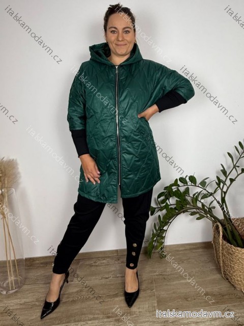 Bunda podzimní dlouhý rukáv dámská nadrozměr (50/52/54 ONE SIZE) ITALSKÁ MÓDA IM4251111/DU 50/52/54 tmavě smaragdová