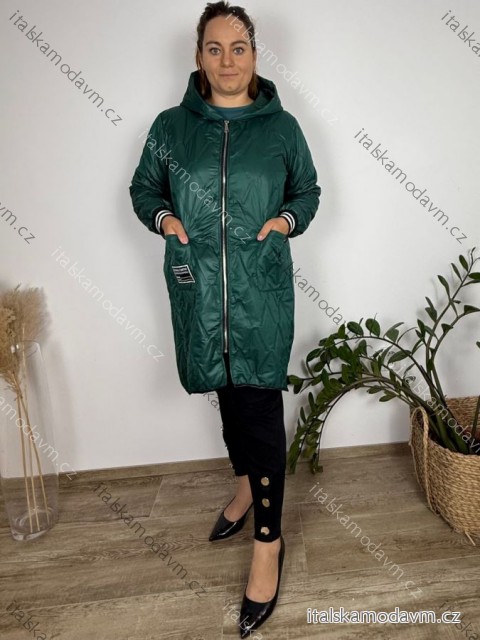 Bunda podzimní s kapucí na zip dlouhý rukáv dámská nadrozměr (52/54/56 ONE SIZE) ITALSKÁ MÓDA IM425531/DU 52/54/56 tmavě smaragdová