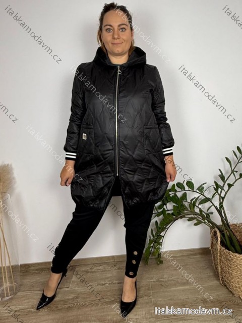 Bunda podzimní s kapucí na zip dlouhý rukáv dámská nadrozměr (50/52/54 ONE SIZE) ITALSKÁ MÓDA IM425539