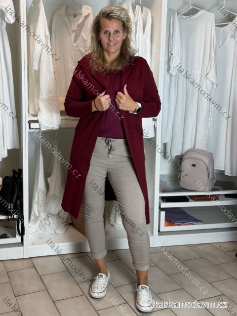 Cardigan  s kapucí dlouhý rukáv dámský nadrozměr (44/46/48 ONE SIZE) ITALSKÁ MÓDA IMSM251131