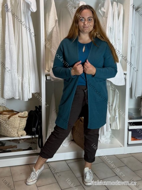 Cardigan  s kapucí dlouhý rukáv dámský nadrozměr (42/44/46 ONE SIZE) ITALSKÁ MÓDA IMSM251132