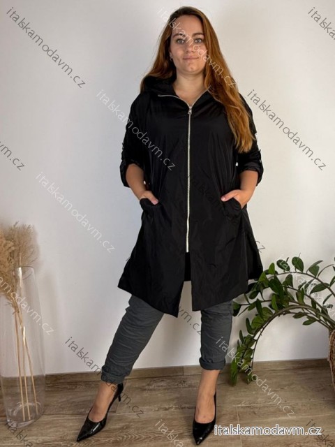 Bunda šusťáková s kapucí dámské nadrozměr Megan (46/48/50 ONE SIZE) ITALSKá MóDA IM4221306/DUR černá 46/48/50
