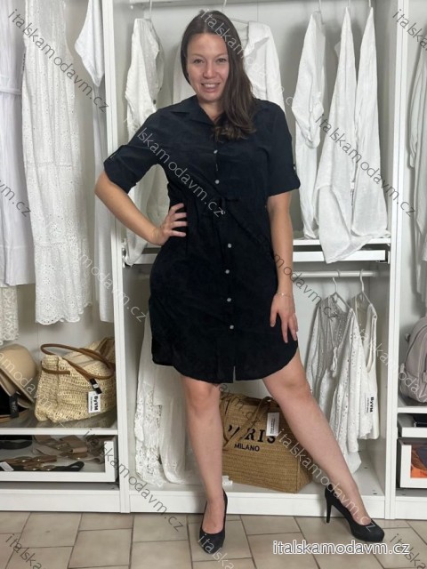 Šaty krátké košilové 3/4 rukáv dámské (S/M/L ONE SIZE) ITALSKÁ MÓDA IMD251111/DU