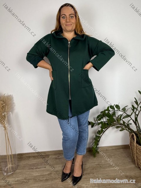 Mikina na zip s kapucí dlouhý rukáv dámské nadrozměr (50/52/54 ONE SIZE) ITALSKÁ MÓDA IMC251114/DUR 50/52/54 tmavě smaragdová