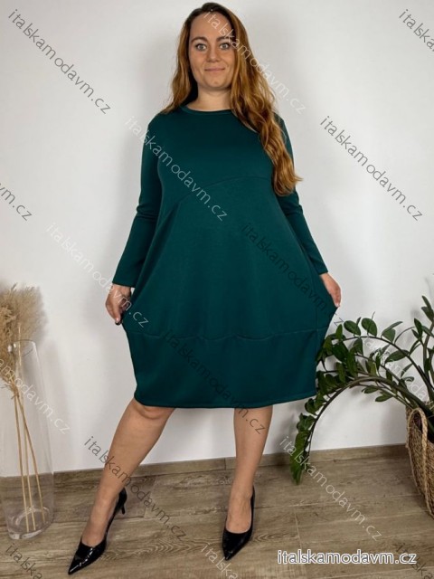 Šaty volnočasové dlouhý rukáv dámské nadrozměr (46/48/50 ONE SIZE) ITALSKÁ MÓDA IM4251130/DUR 46/48/50 tmavě smaragdová