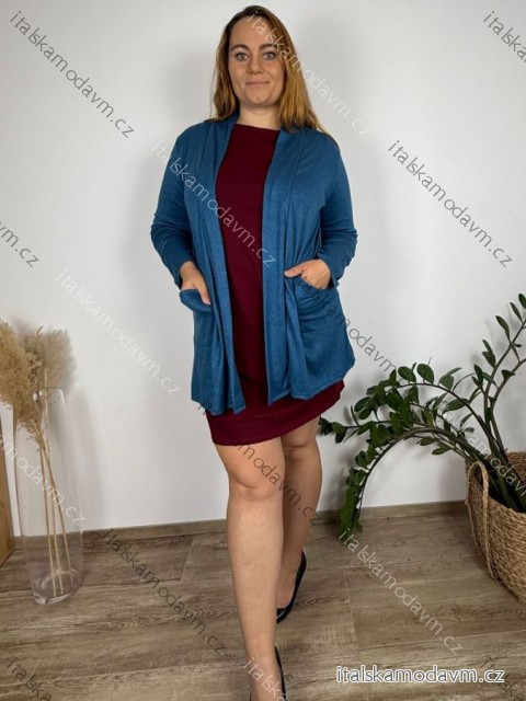 Cardigan bavlněný s kapsami dlouhý rukáv dámský nadrozměr (48/50/52 ONE SIZE) ITALSKÁ MÓDA IM425549/DUR