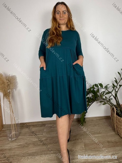 Šaty volnočasové 3/4 dlouhý rukáv dámské nadrozměr (50/52/54 ONE SIZE) ITALSKÁ MÓDA IM425563
