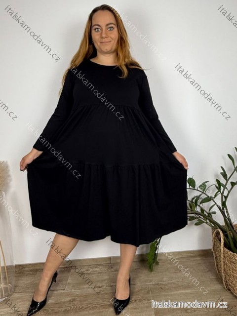 Šaty volnočasové 3/4 dlouhý rukáv dámské nadrozměr (50/52/54 ONE SIZE) ITALSKÁ MÓDA IM425563/DUR 50/52/54 Černá