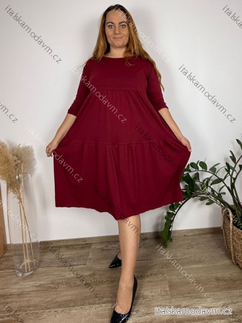 Šaty volnočasové 3/4 dlouhý rukáv dámské nadrozměr (50/52/54 ONE SIZE) ITALSKÁ MÓDA IM425563/DUR 50/52/54 vínová