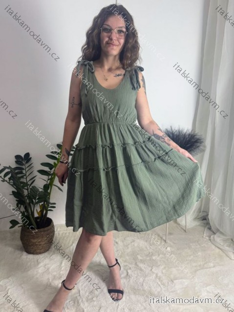 Šaty letní mušelín na ramínka dámské ELIANA (S/M/L ONE SIZE) ITALSKÁ MÓDA IMWGS251169/DUR khaki S/M/L