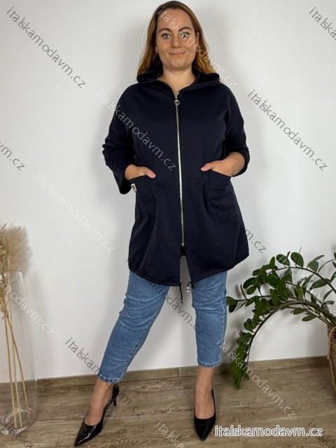 Mikina na zip s kapucí dlouhý rukáv dámské nadrozměr (50/52/54 ONE SIZE) ITALSKÁ MÓDA IMC251114