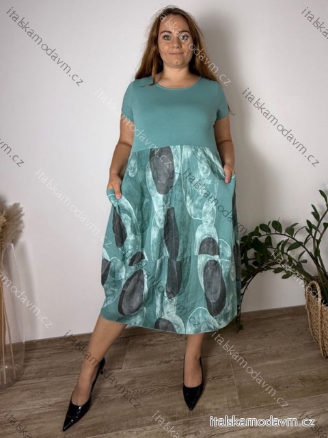 Šaty letní krátký rukáv dámské nadrozměr NALA (48/50/52 ONE SIZE) ITALSKÁ MÓDA IM4253000/DU 48/50/52 petrolejová