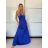 Šaty dlouhé společenské saténové na ramínka dámské ALESSIA (XS/S/M ONE SIZE) ITALSKá MODA IMSP255888/DU -   modrá královská -   S/M
