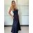 Šaty dlouhé společenské saténové na ramínka dámské ALESSIA (XS/S/M ONE SIZE) ITALSKá MODA IMSP255888/DU -   modrá královská -   S/M