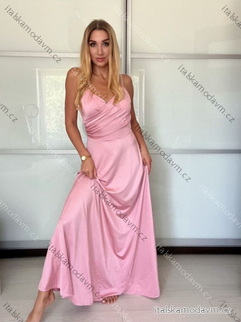 Šaty dlouhé společenské saténové na ramínka dámské ALESSIA (XS/S/M ONE SIZE) ITALSKá MODA IMSP255888/DU -   růžová světlá -   S / M