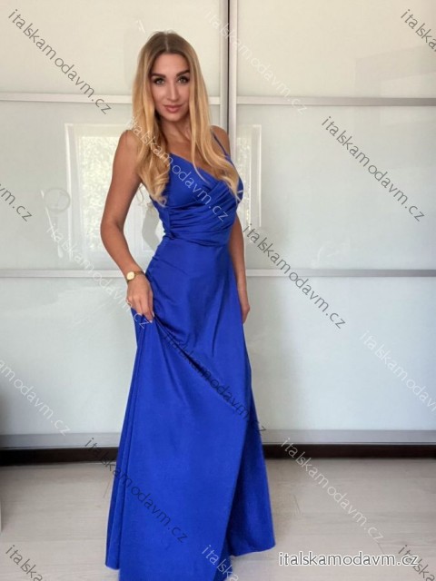 Šaty dlouhé společenské saténové na ramínka dámské ALESSIA (XS/S/M ONE SIZE) ITALSKá MODA IMSP255888/DU -   modrá královská -   S/M