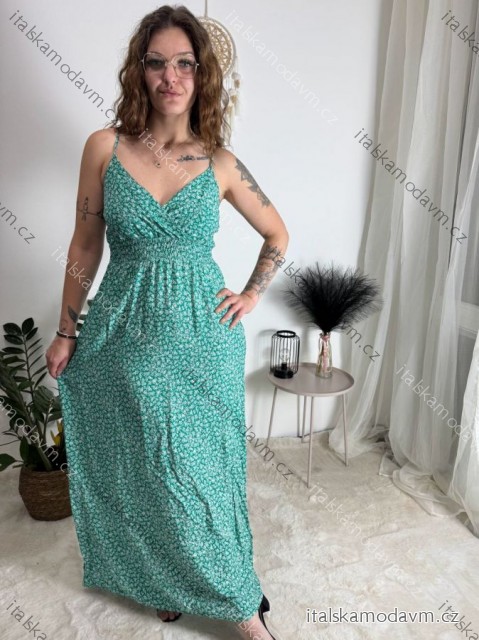 Šaty dlouhé letní na ramínka dámské nadrozměr BELLA (M/L - XL/XXL ONE SIZE) IMWGD25V084/DUR zelená M/L