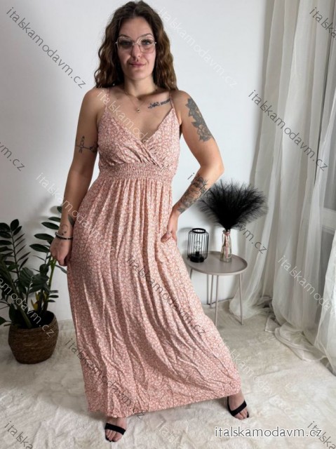 Šaty dlouhé letní na ramínka dámské nadrozměr BELLA (M/L - XL/XXL ONE SIZE) IMWGD25V084/DUR meruňková M/L