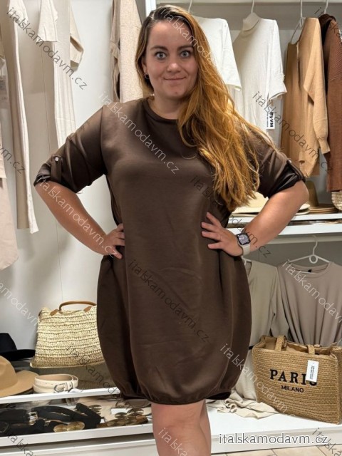 Šaty volnočasové 3/4 rukáv dámské nadrozměr (54/56/58 ONE SIZE) ITALSKÁ MÓDA IM4251137/DR 54/56/58 hnědá