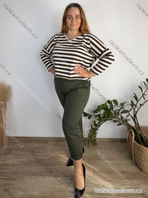Kalhoty volnočasové dámské nadrozměr  (46/48/50 ONE SIZE) ITALSKÁ MÓDA IMC25354/DU 46/48/50 zelená khaki