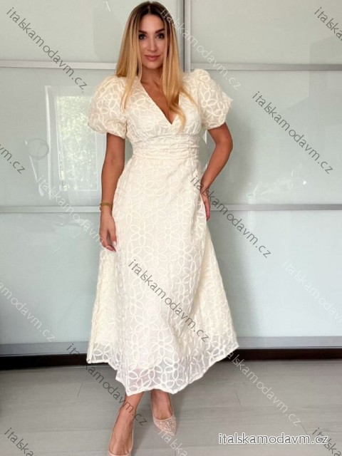 Šaty dlouhé elegantní letní krátký rukáv dámské SIREINA (S/M/L ONE SIZE) ITALSKÁ MÓDA IMPOC256565/DUR S/M/L béžová