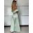 Súprava elegantný top krátky rukáv a nohavice dlhé dámske VERONA (S/M/L ONE SIZE) TALIANSKA MÓDA IMPOC2510102 S/M/L svetlo mintová