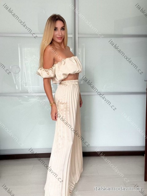 Súprava elegantný top krátky rukáv a nohavice dlhé dámske VERONA (S/M/L ONE SIZE) TALIANSKA MÓDA IMPOC2510102 S/M/L béžová