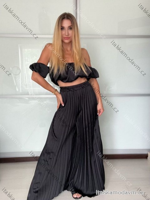 Súprava elegantný top krátky rukáv a nohavice dlhé dámske VERONA (S/M/L ONE SIZE) TALIANSKA MÓDA IMPOC2510102 S/M/L čierna