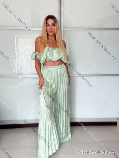 Súprava elegantný top krátky rukáv a nohavice dlhé dámske VERONA (S/M/L ONE SIZE) TALIANSKA MÓDA IMPOC2510102 S/M/L svetlo mintová