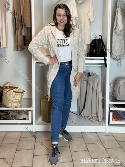 Cardigan pletený teplý dlouhý rukáv dámský (S/M/L ONE SIZE) ITALSKÁ MÓDA IMD221886