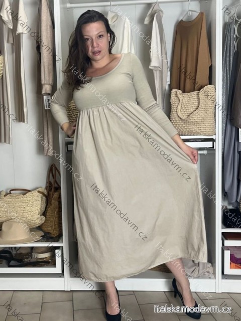 Šaty volnočasové dlouhý rukáv dámské VIVA (S/M/L ONE SIZE) ITALSKÁ MÓDA IMSM2511125/DUR S/M/L béžová