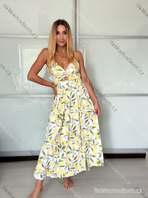Šaty dlouhé letní citronky lemon, květované na ramínka dámské DIXIE (XS/S/M ONE SIZE) ITALSKÁ MÓDA IMWHD252134-5/DUR -   bílá -   S/M
