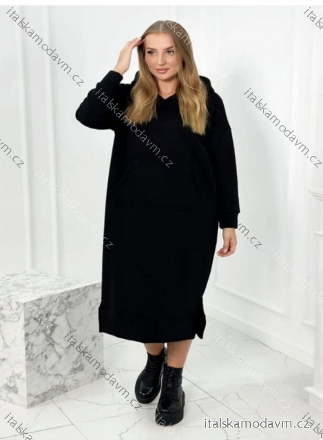 Šaty mikinové teplé oversize volnočasové s kapucí dlouhý rukáv dámské nadrozměr (2XL/3XL ONE SIZE) ITALSKÁ MÓDA IMD23789