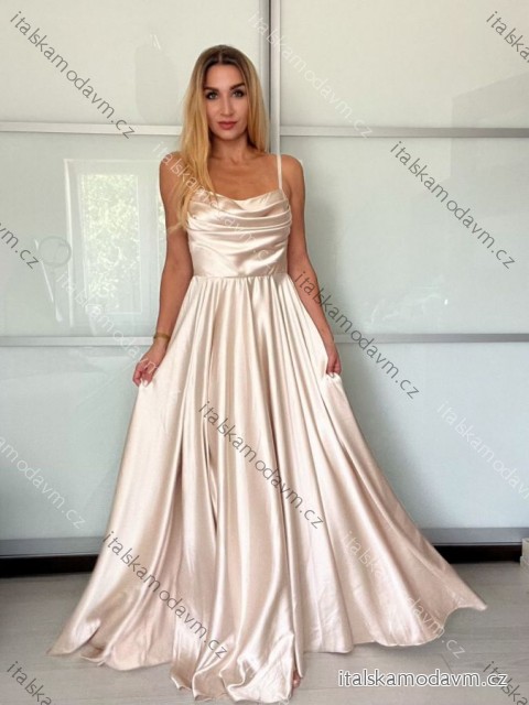 Šaty dlouhé společenské na ramínka dámské (XS/S/M ONE SIZE) ITALSKÁ MÓDA IMM25M40365/DU -   béžová -   S/M