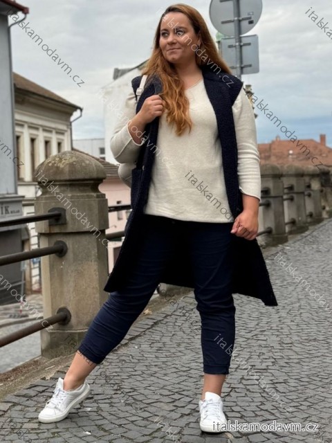 Vesta flaušová beránek bez rukávu dámské nadrozměr (46/48/50 ONE SIZE) ITALSKá MóDA IM3251117/DR tm. modrá 46/48/50